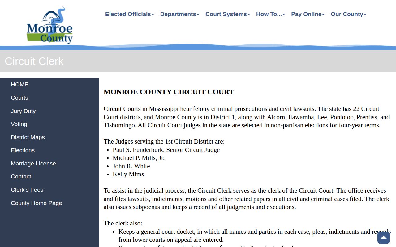 Monroe County felony court jurisdiction for release record confirmation