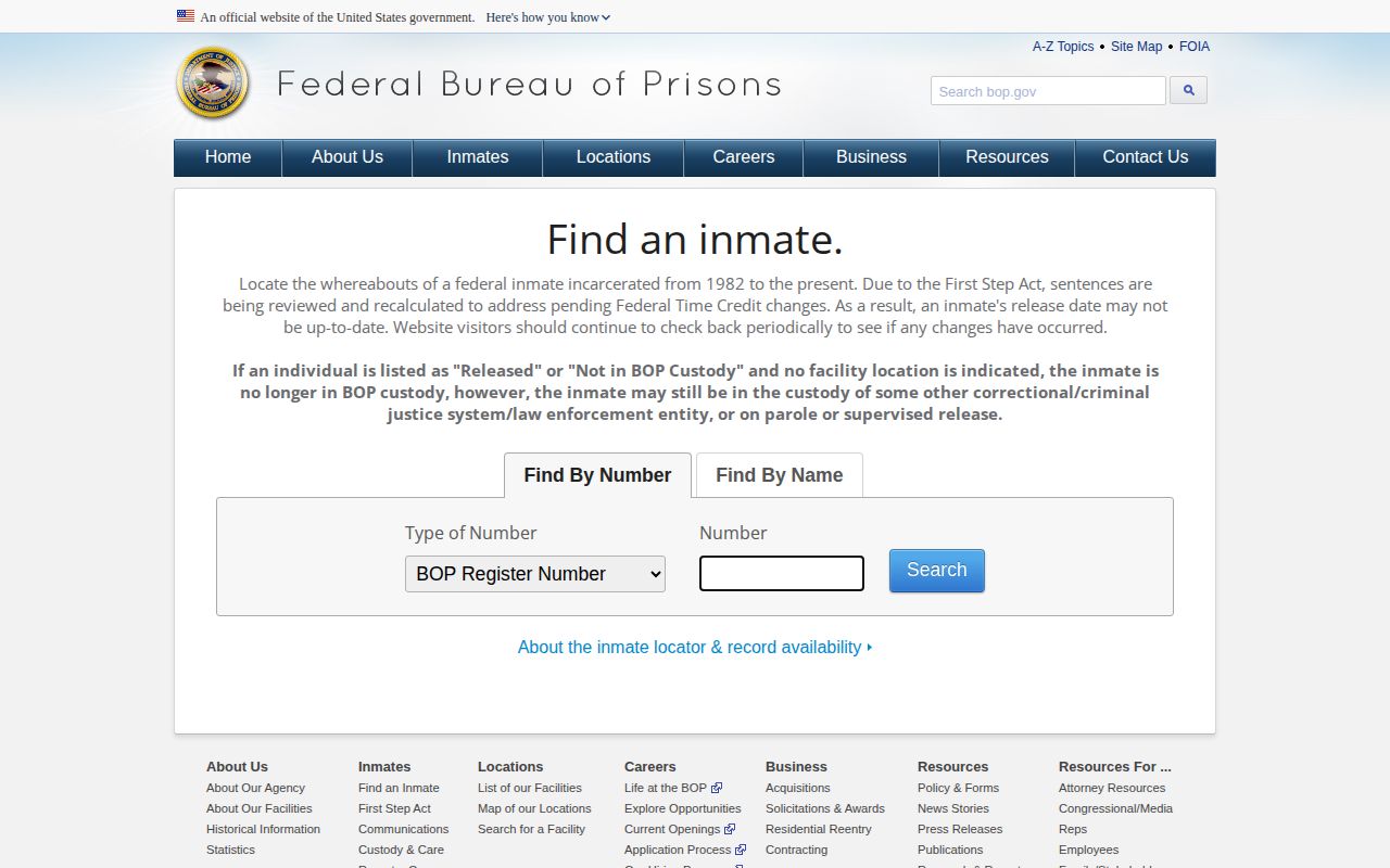 Federal BOP release record workflow for Monroe County custody research